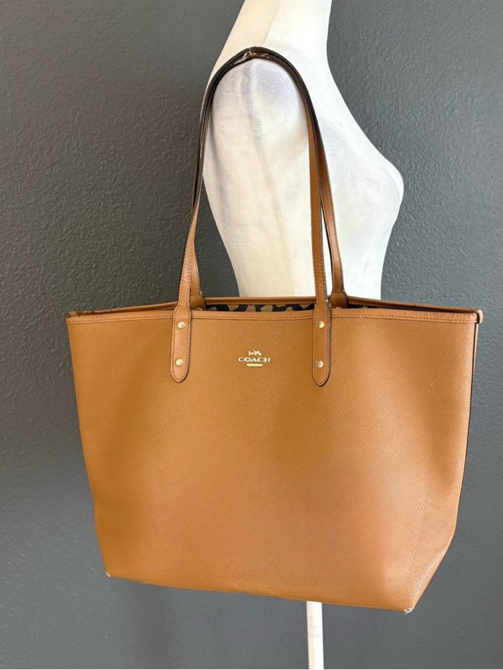 Coach Leather Tote with Gold Logo